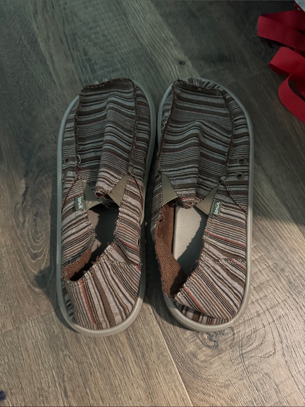 Sanuk Brown Striped Men's Slip-On Loafers